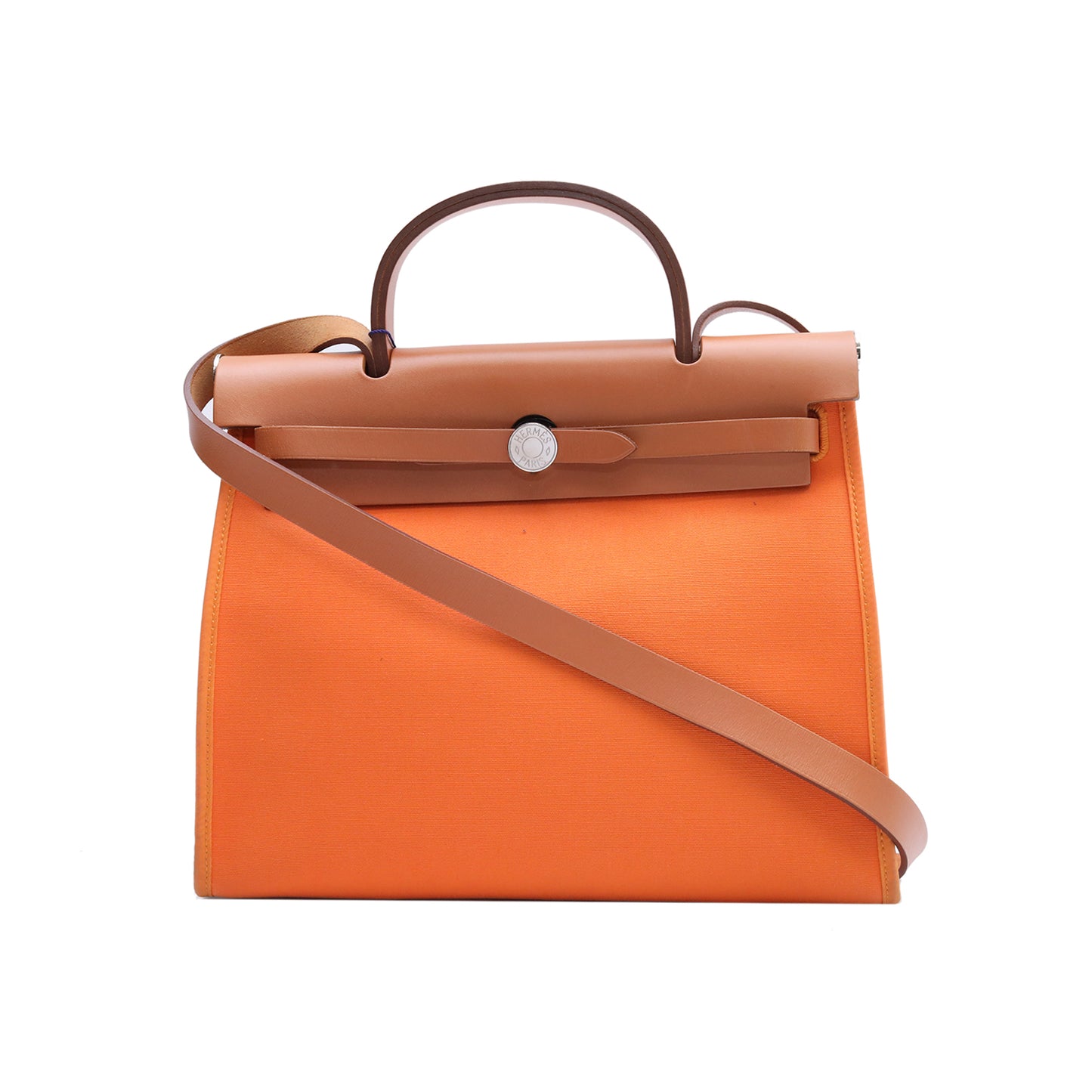 Hermès Herbag 31 Zip Orange (93) Toile & Vache Hunter Palladium Hardware