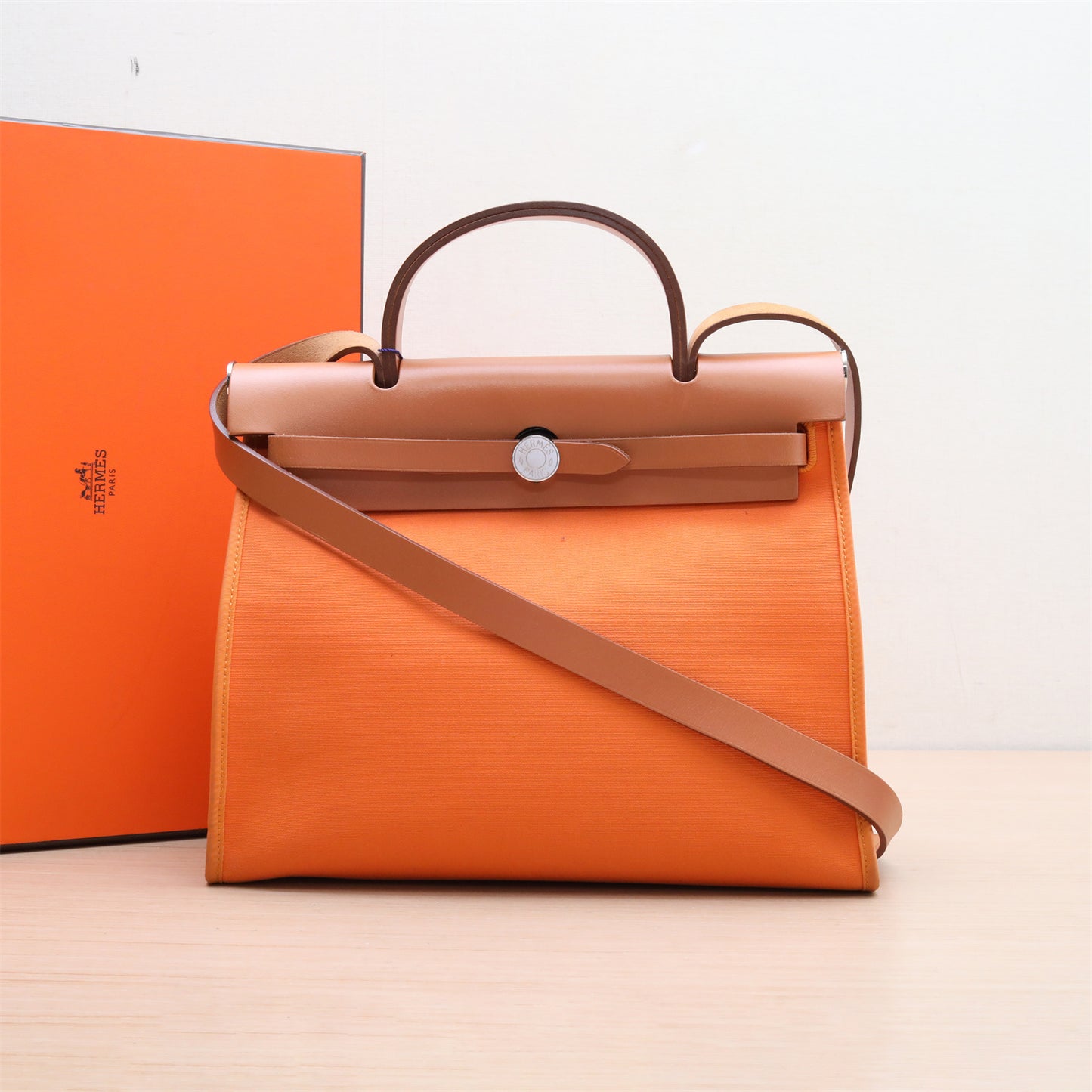 Hermès Herbag 31 Zip Orange (93) Toile & Vache Hunter Palladium Hardware