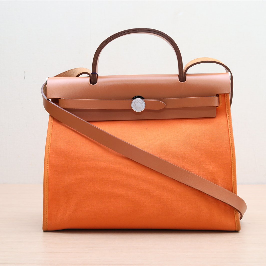 Hermès Herbag 31 Zip Orange (93) Toile & Vache Hunter Palladium Hardware