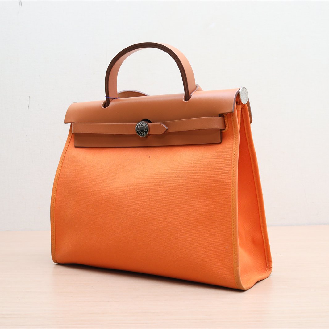 Hermès Herbag 31 Zip Orange (93) Toile & Vache Hunter Palladium Hardware