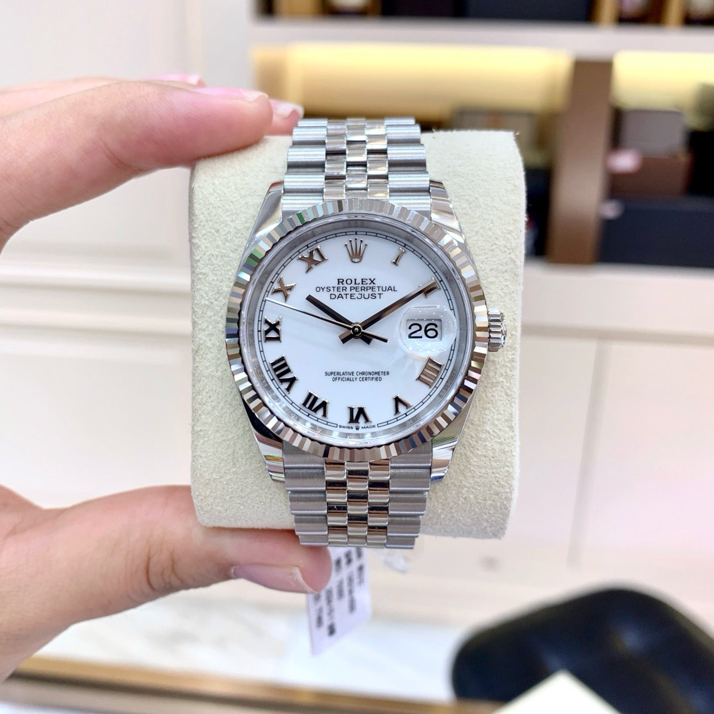 2024 Pre-owned Rolex - 126234-0025 Datejust 36 Stainless Steel / Fluted / White Roman / Jubilee