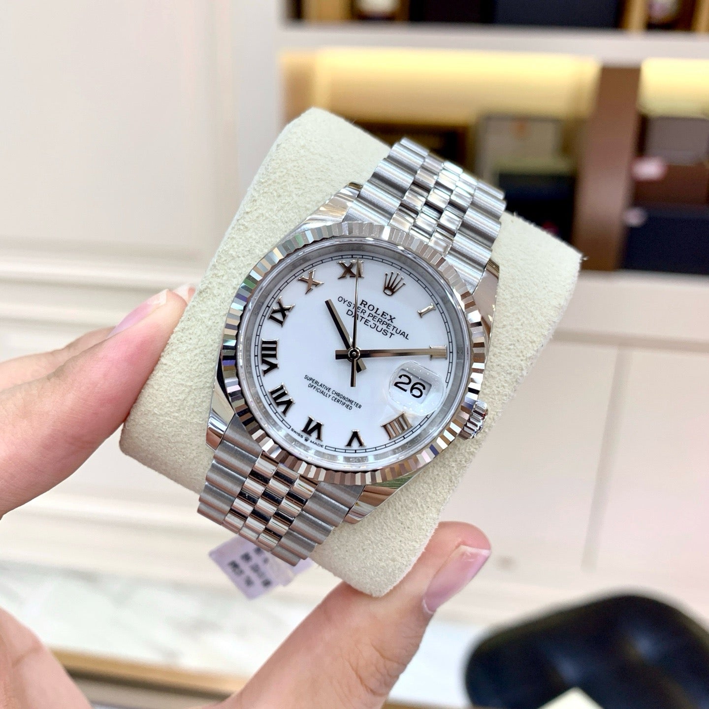 2024 Pre-owned Rolex - 126234-0025 Datejust 36 Stainless Steel / Fluted / White Roman / Jubilee