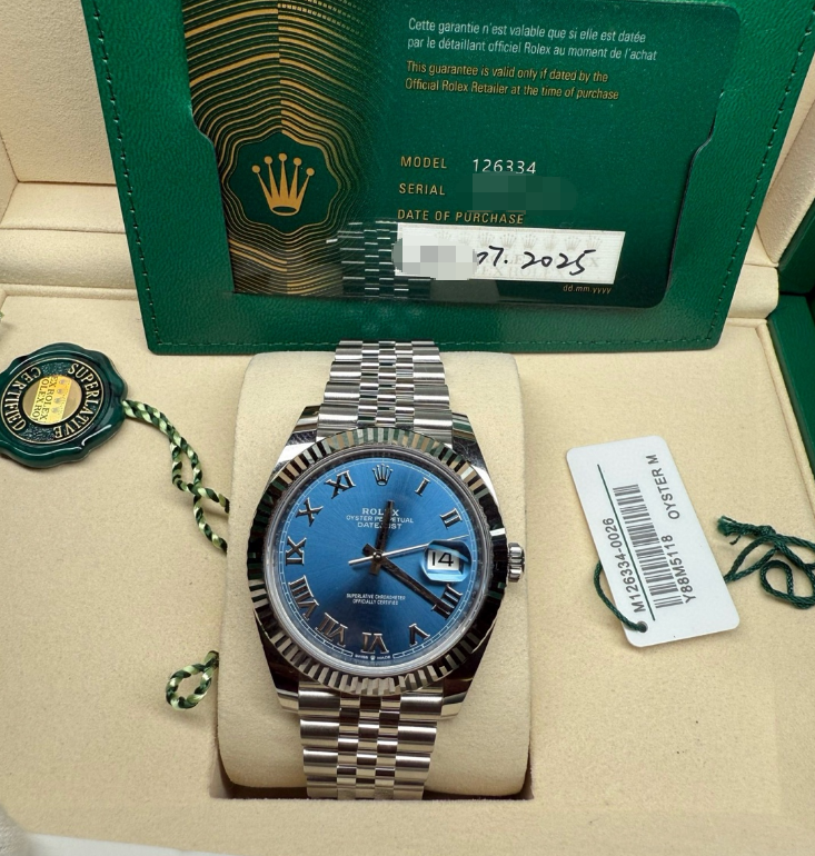 2025 Brand New Rolex - 126334-0026 Datejust 41 Stainless Steel Fluted / Blue - Roman / Jubilee