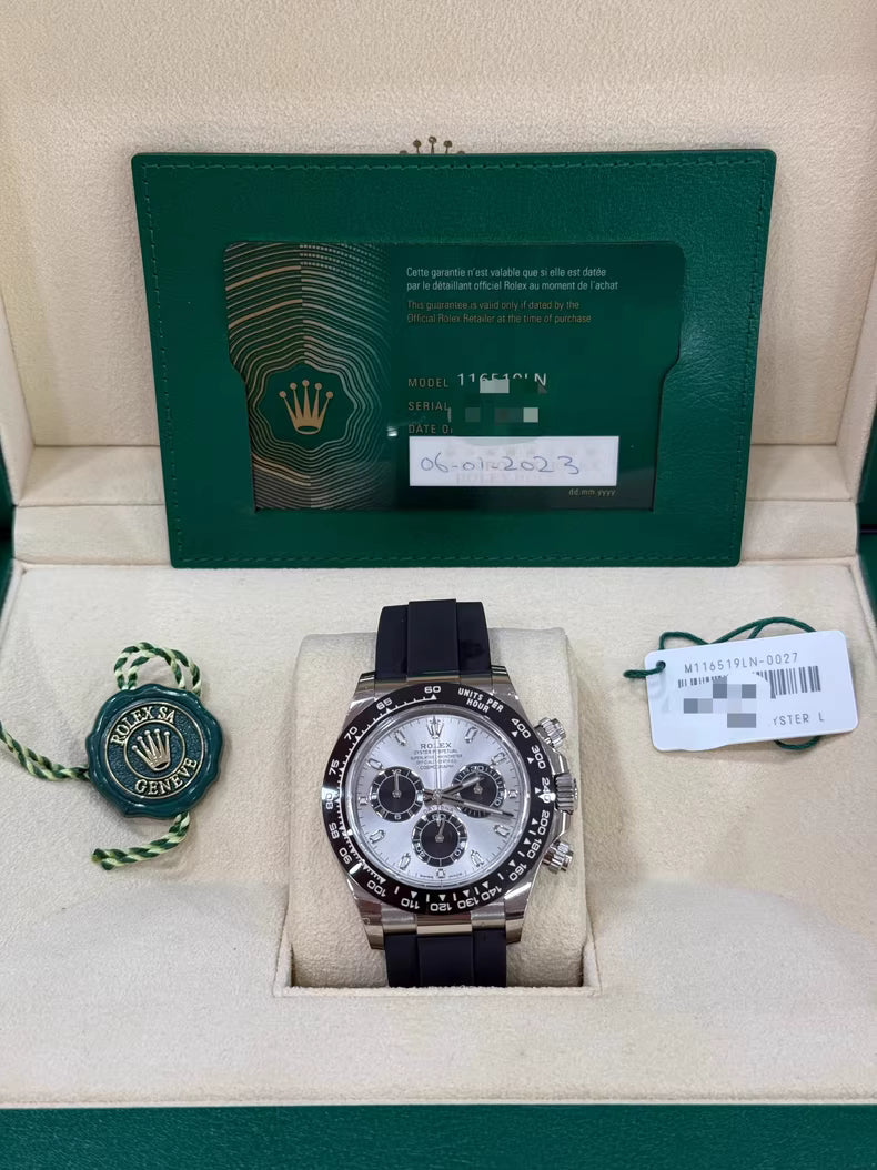2023 Pre-owned Rolex - 116519LN-0027 Cosmograph Daytona White Gold / Cerachrom / Silver / Oysterflex