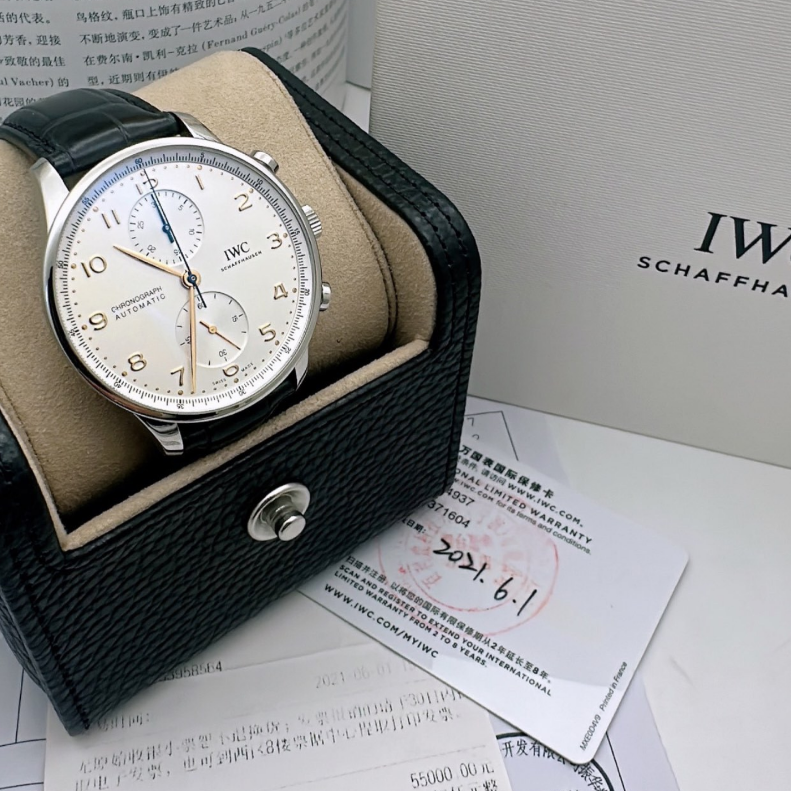 2021 New IWC - IW371604 Portugieser Chronograph Stainless Steel / Silver - Rose