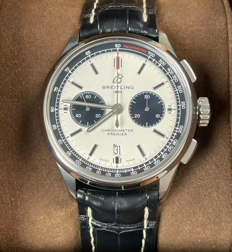 2023 Pre-owned Breitling - AB0118221G1P1 Premier B01 Chronograph 42 Stainless Steel / Silver / Croco / Folding