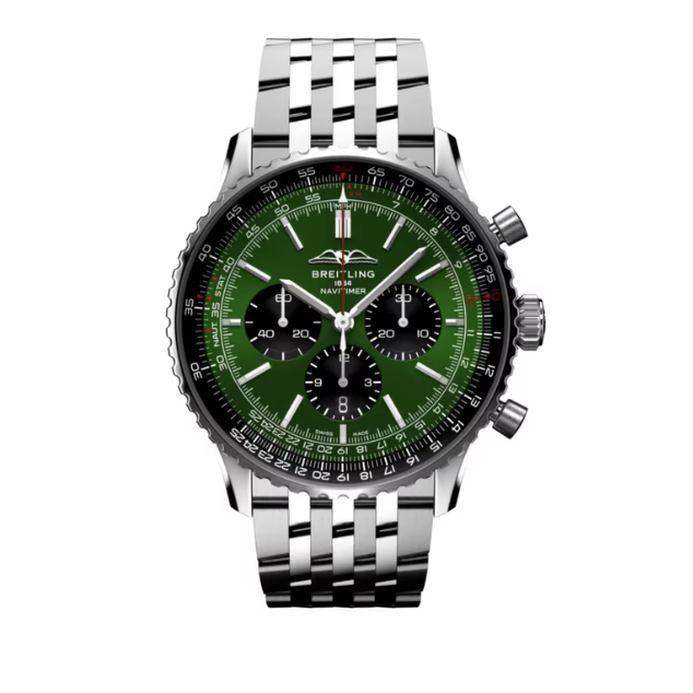 2025 New Breitling - AB0137241L1A1 Navitimer B01 Chronograph 46 Stainless Steel / Green / Bracelet