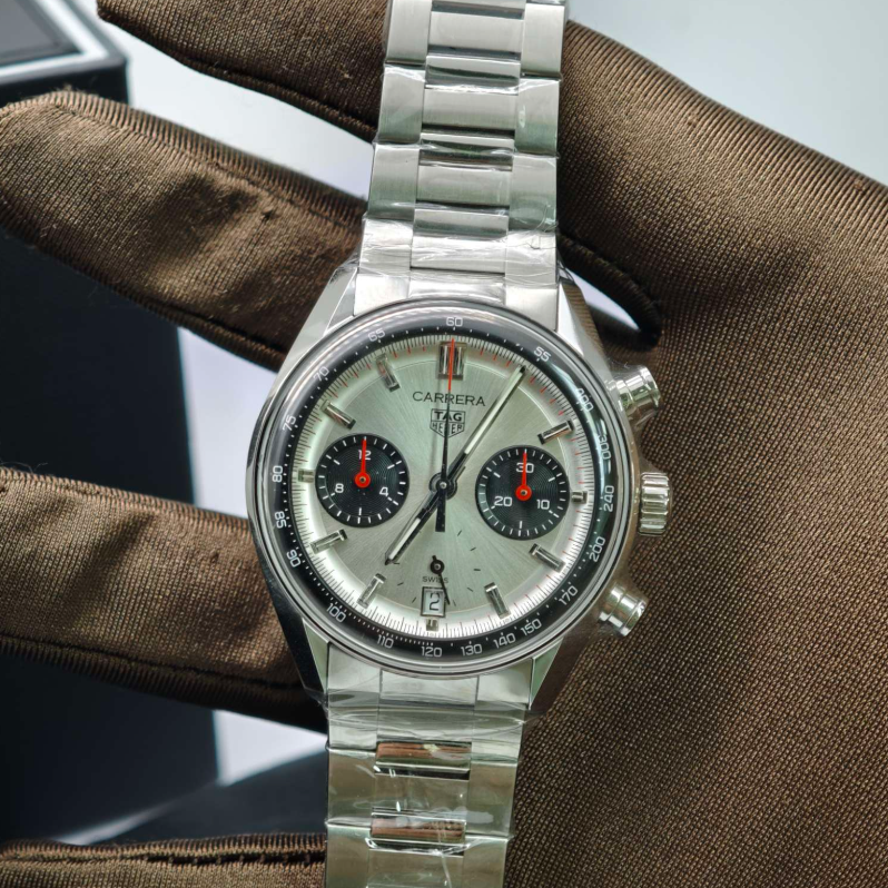 2025 New TAG Heuer - CBS2216.BA0041 Carrera Chronograph Glass Box Stainless Steel / Panda / Bracelet