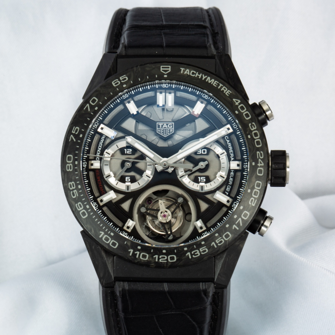 Watch Only TAG Heuer - CAR5A90.FC6415 Carrera Calibre Heuer 02T 45 Chronograph Tourbillon Ceramic / Alligator