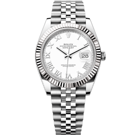 2025 Pre-owned Rolex - 126334-0024 Datejust 41 Stainless Steel Fluted / White - Roman / Jubilee
