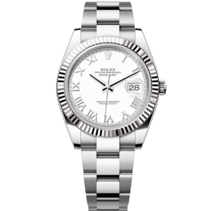 2024 Pre-owned Rolex - 126334-0023 Datejust 41 Stainless Steel Fluted / White - Roman / Oyster