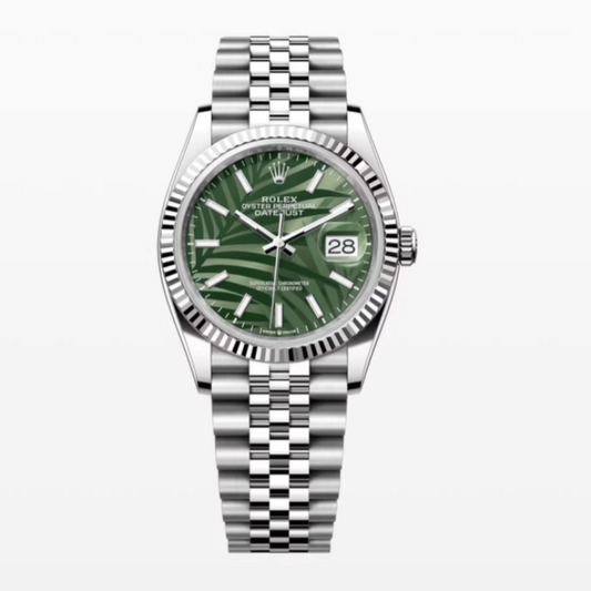 2024 Pre-owned Rolex - 126234-0047 Datejust 36 Stainless Steel / Fluted / Green - Palm / Jubilee