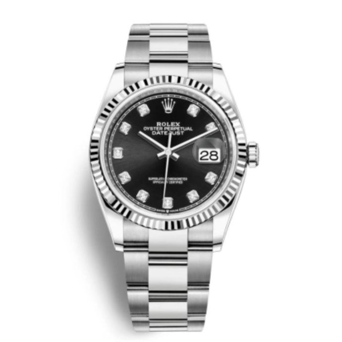 2024 Pre-owned Rolex - 126234-0028 Datejust 36 Stainless Steel / Fluted / Black-Diamond / Oyster