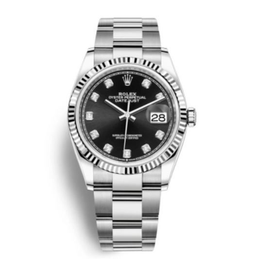 2024 Pre-owned Rolex - 126234-0028 Datejust 36 Stainless Steel / Fluted / Black-Diamond / Oyster