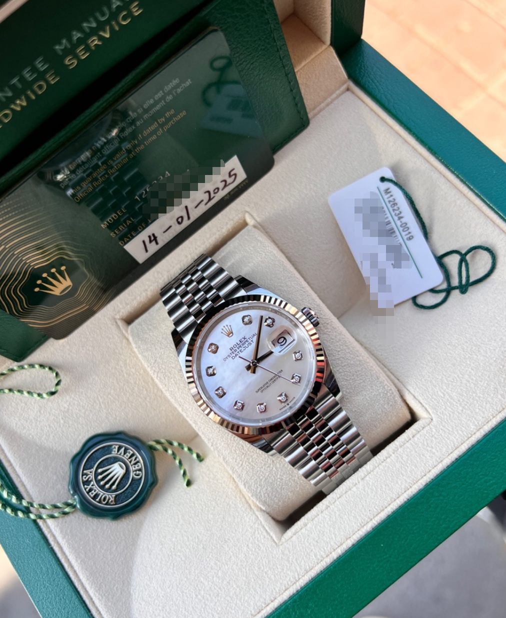 2025 Brand New Rolex - 126234-0019 Datejust 36 Stainless Steel / Fluted / MOP-Diamond / Jubilee