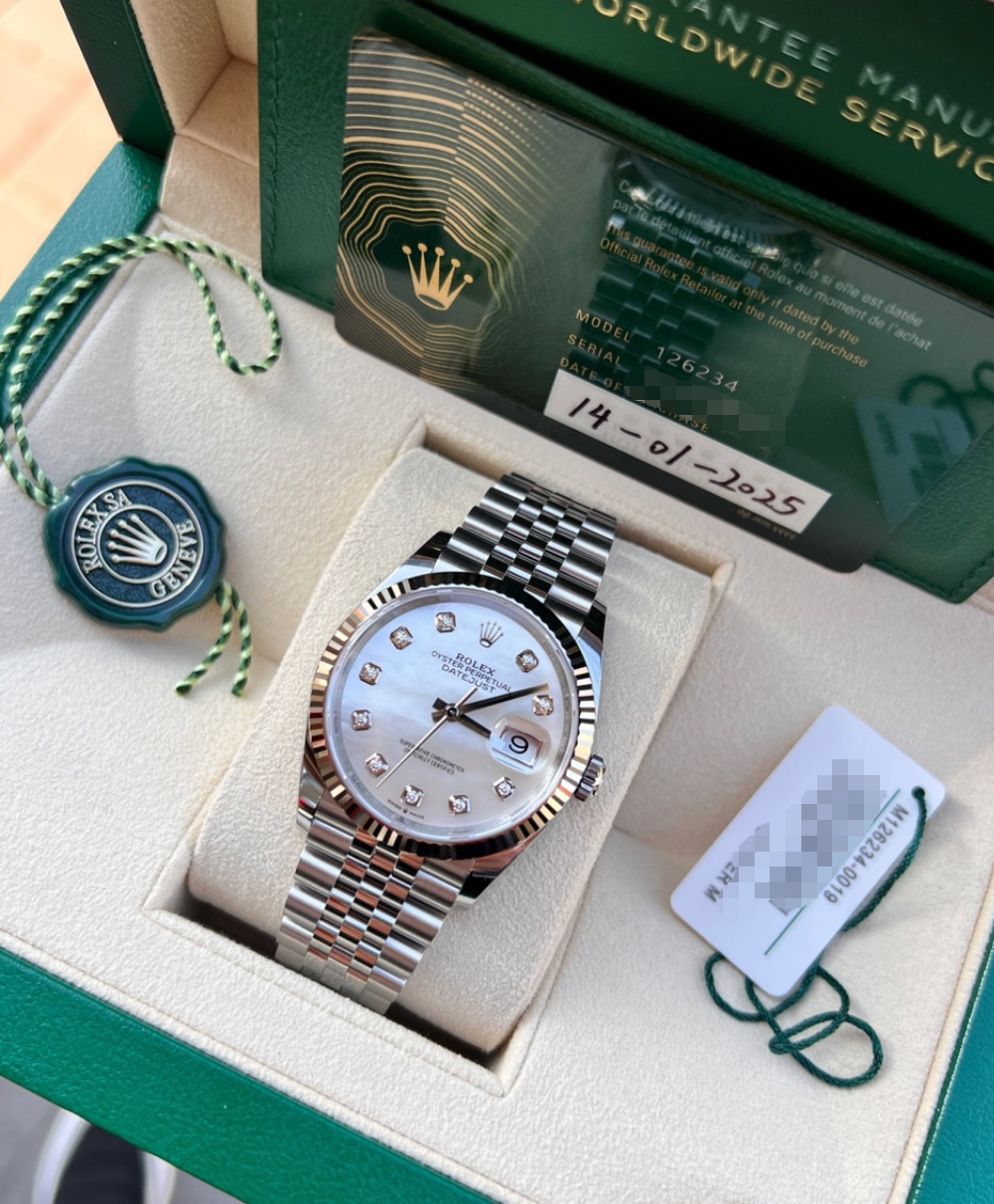 2025 Brand New Rolex - 126234-0019 Datejust 36 Stainless Steel / Fluted / MOP-Diamond / Jubilee