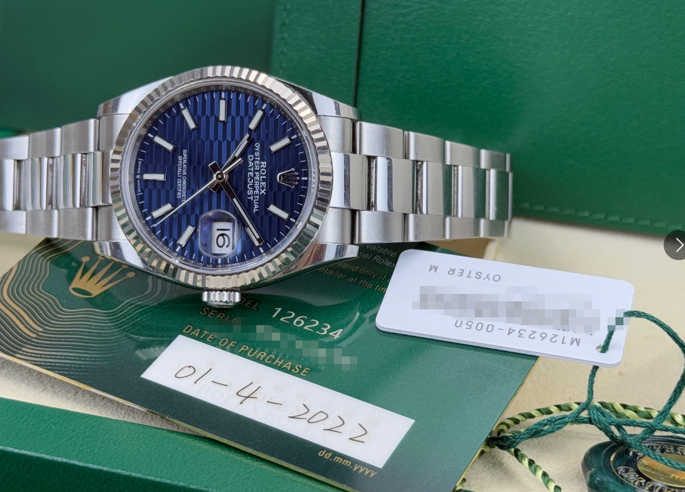2022 Pre-owned Rolex - 126234-0050 Datejust 36 Stainless Steel / Fluted / Blue - Fluted / Oyster