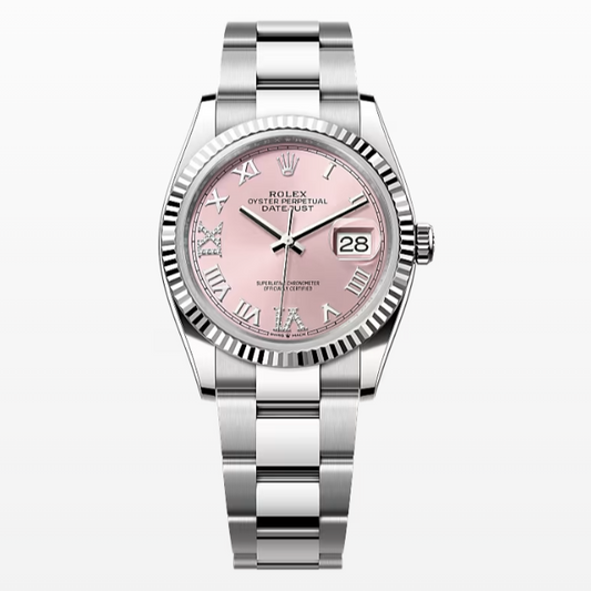 2025 Pre-owned Rolex - 126234-0032 Datejust 36 Stainless Steel / Fluted / Pink Roman-Diamonds / Oyster