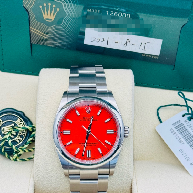 2021 Pre-owned Rolex - 126000-0007 Oyster Perpetual 36 Stainless Steel / Red