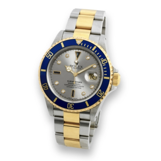 1999 Pre-owned Rolex - 16613 Serti Silver Submariner Date 16613 Serti Silver