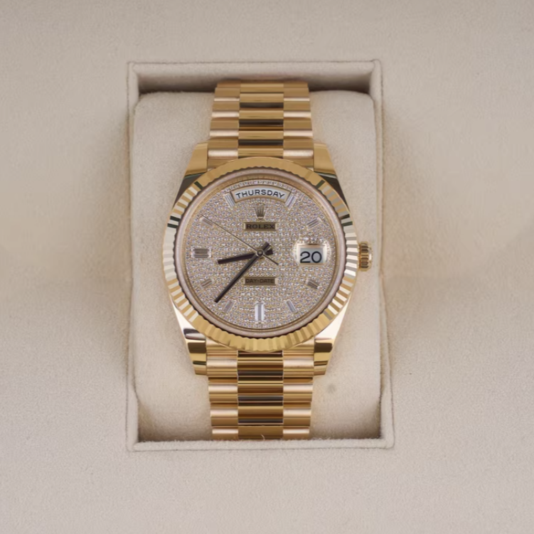 2025 Brand New Rolex - 228238-0054 Day-Date 40 Yellow Gold - Fluted / Paved