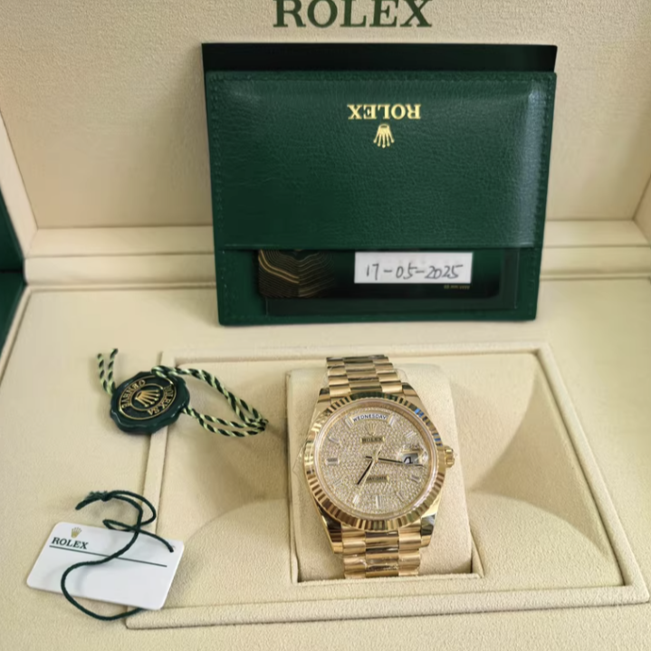 2025 Brand New Rolex - 228238-0054 Day-Date 40 Yellow Gold - Fluted / Paved