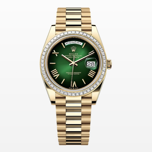2025 Brand New Rolex - 228398TBR-0042 Day-Date 40 Yellow Gold - Baguette / Green Ombré