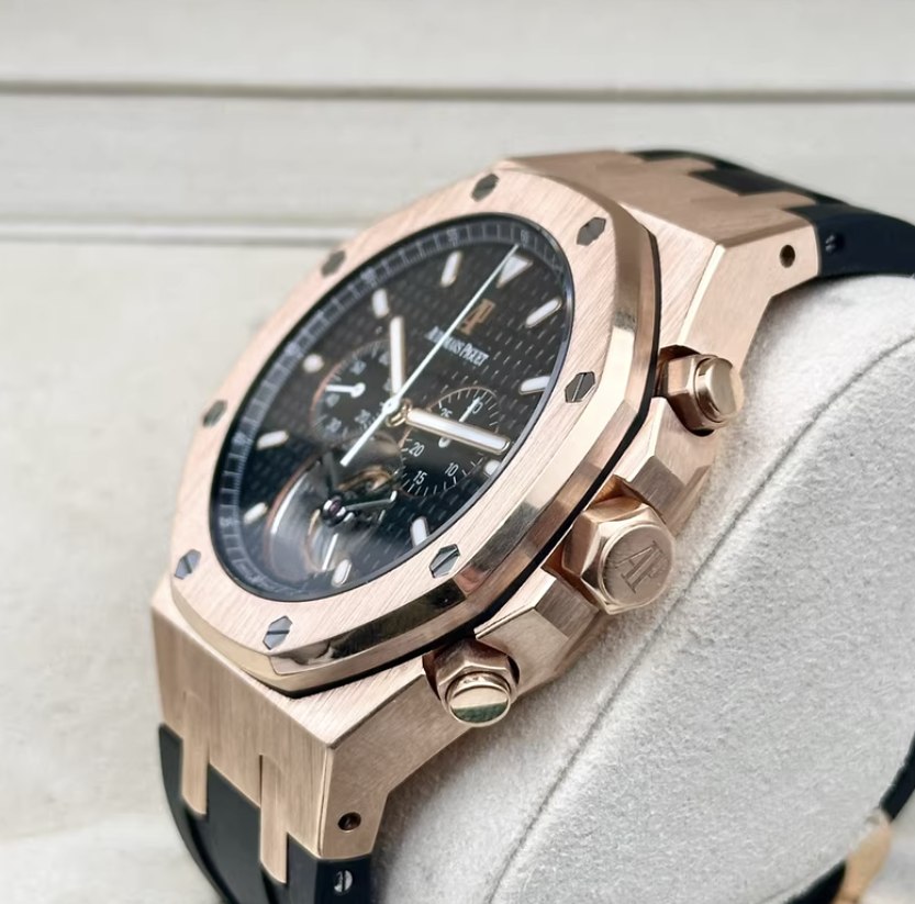 Watch ONLY Pre-owned Audemars Piguet - 25977OR.OO.D002CR.01 Royal Oak Tourbillon Chronograph Pink Gold / Black / Strap