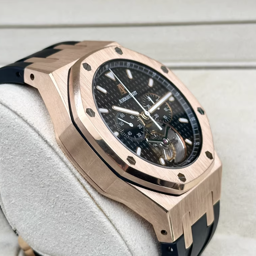 Watch ONLY Pre-owned Audemars Piguet - 25977OR.OO.D002CR.01 Royal Oak Tourbillon Chronograph Pink Gold / Black / Strap