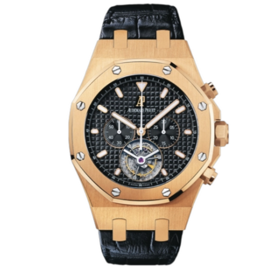 Watch ONLY Pre-owned Audemars Piguet - 25977OR.OO.D002CR.01 Royal Oak Tourbillon Chronograph Pink Gold / Black / Strap
